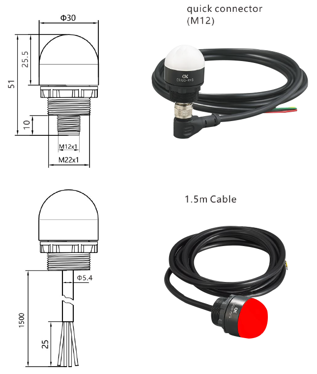 C3 domed indicator lamp