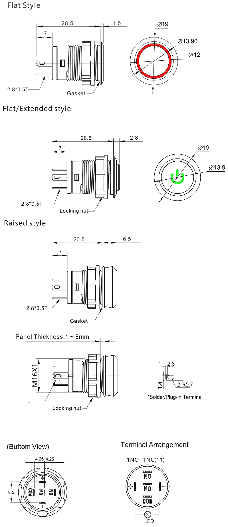 S16 vandal resistant Illuminated pushbutton