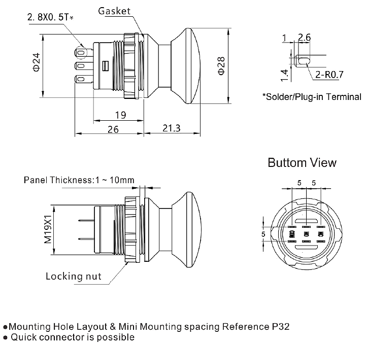 S19vandal resistant mushroom switches
