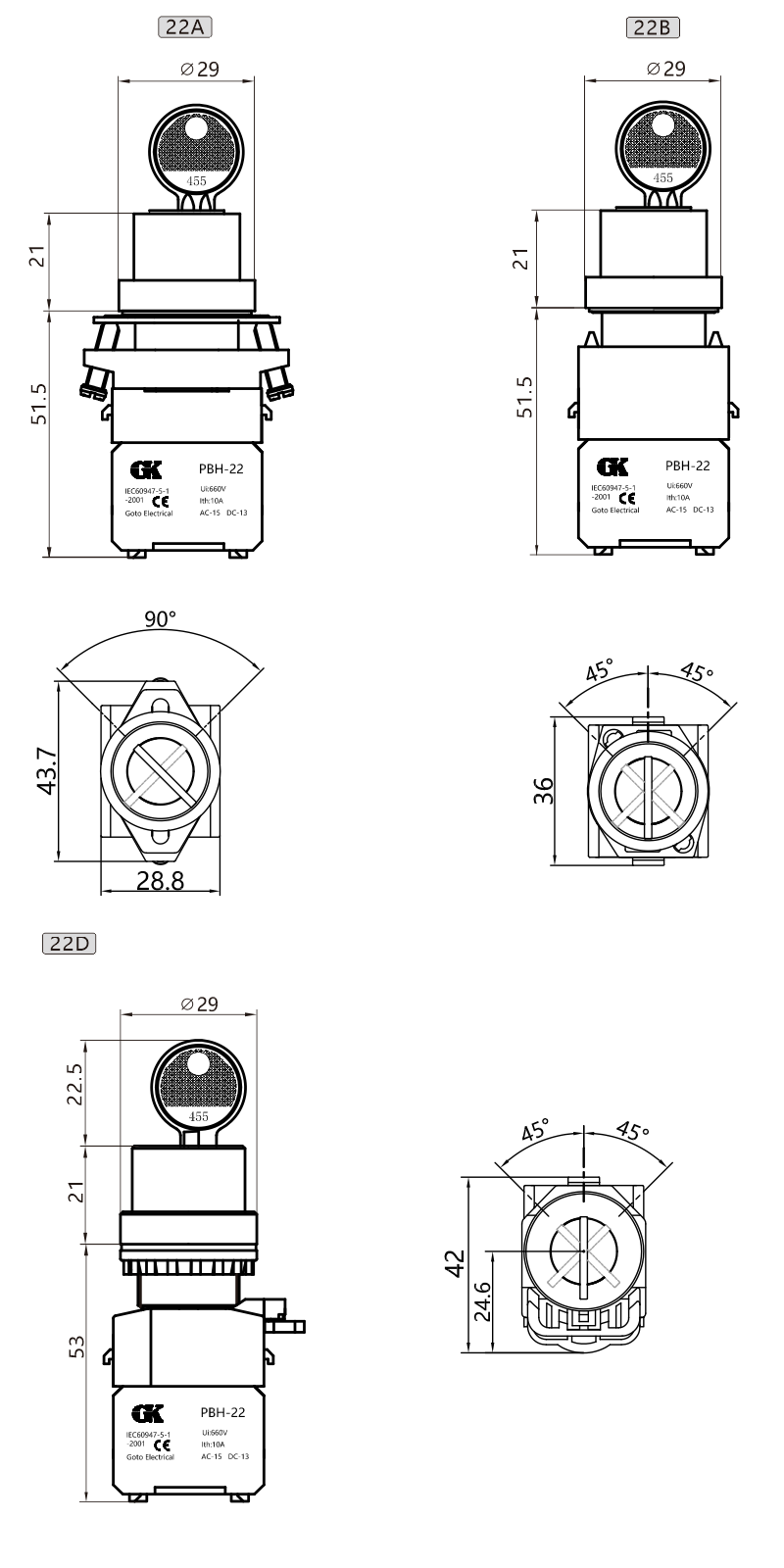 PBH-22 Key selector switches