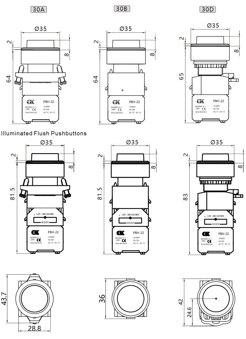 PBH-30 Flush Extend Pushbuttons
