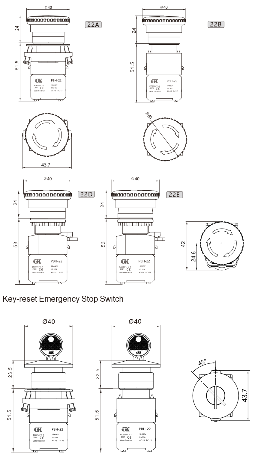 PBH-22 Emergency stop switches