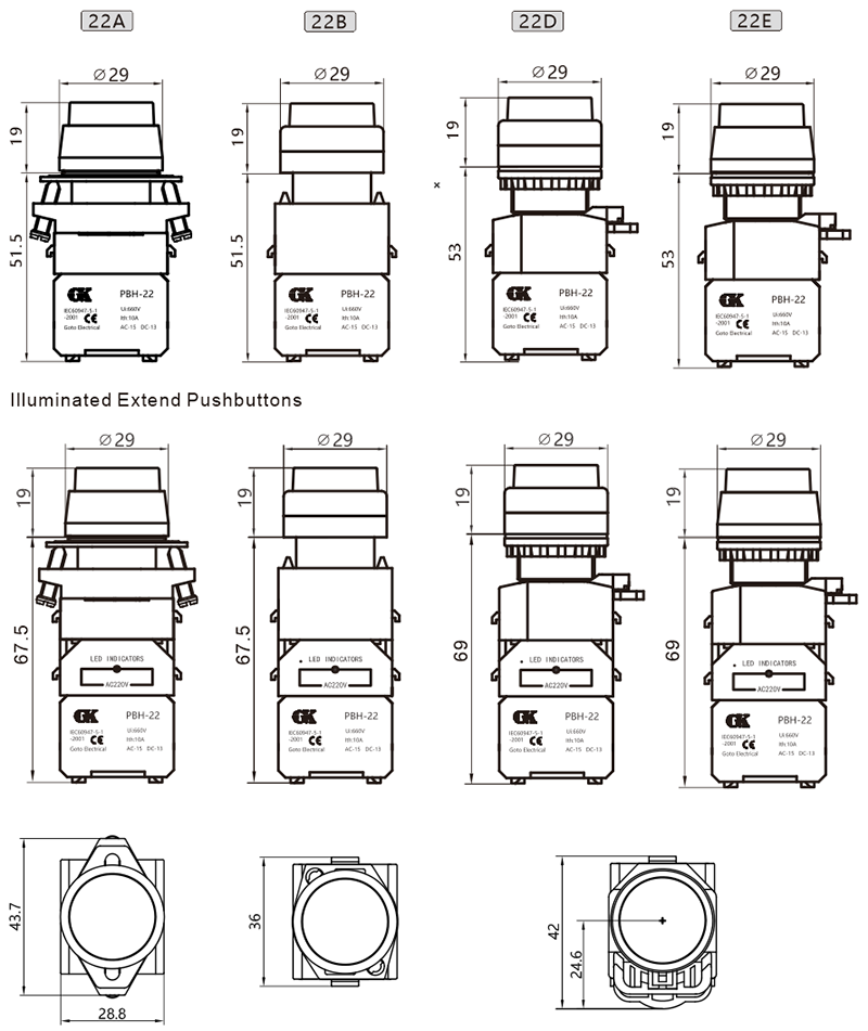 PBH-22 Extend pushbuttons