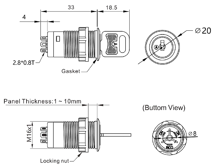 S16 vandal resistant key switches