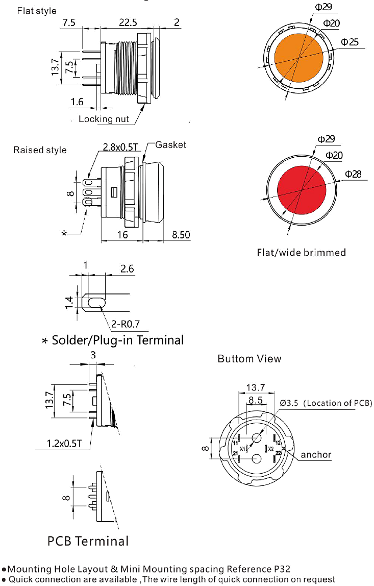 S22 vandal resistant illuminated puhsbuttons