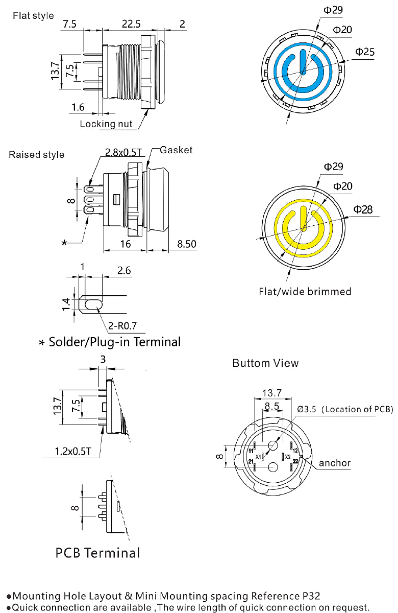 S22vandal resistant illuminated pushbuttons
