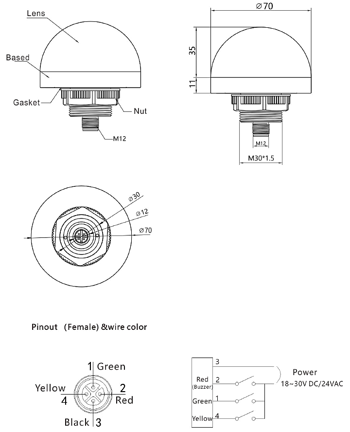 C7 Domed signal light