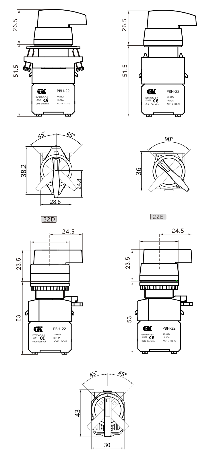 PBH-22 series long-handle selector switches