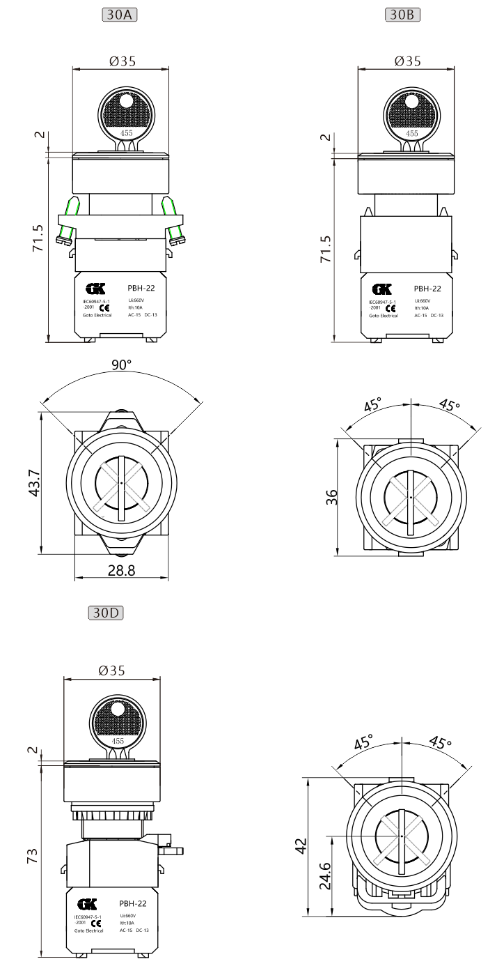 PBH-30 Flush key selector switches