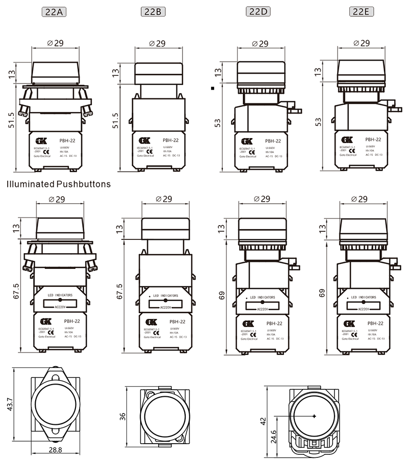 PBH-22  series type pushbuttons