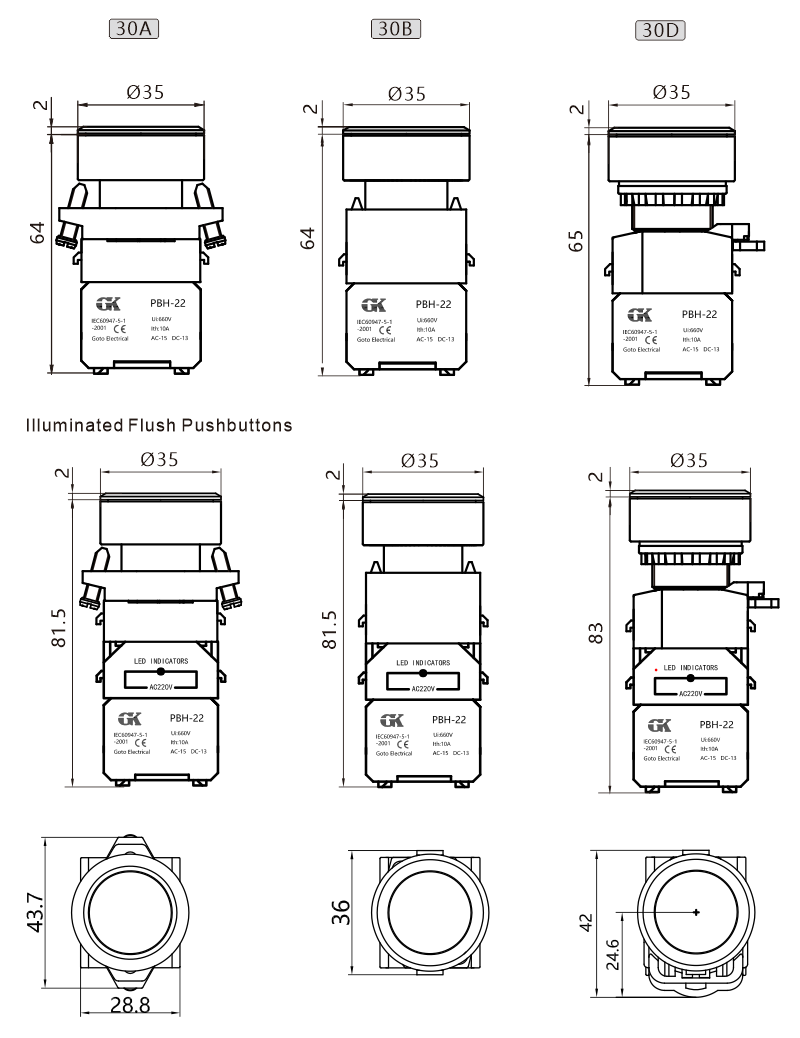 PBH-30 Flush pushbuttons